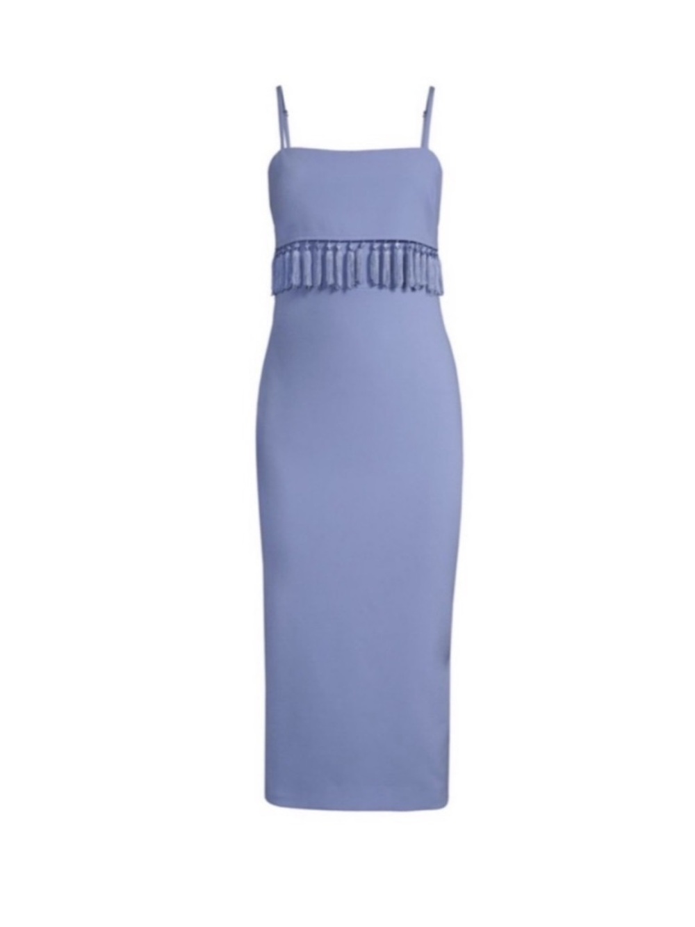 Likely Lavender-Blue Midi Dress with Fringe Bodice